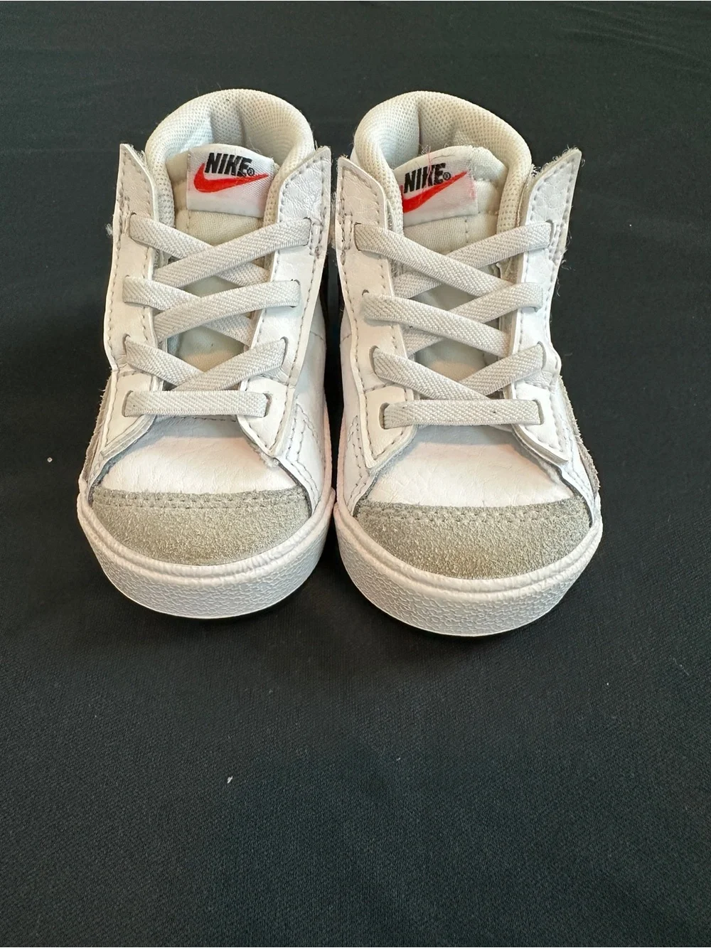 Nike Blazer Kids White Sneakers with Light Gray Suede Toe and Red Logo
